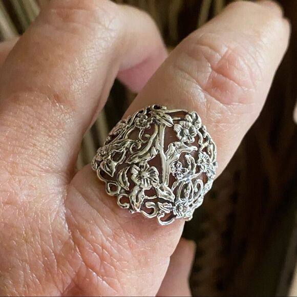 Plumeria Sterling Silver Ring Floral Ring Boho Ring - Picture 7 of 7